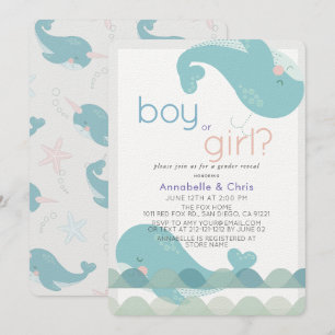 Whales on the Waves Gender Reveal Invitation