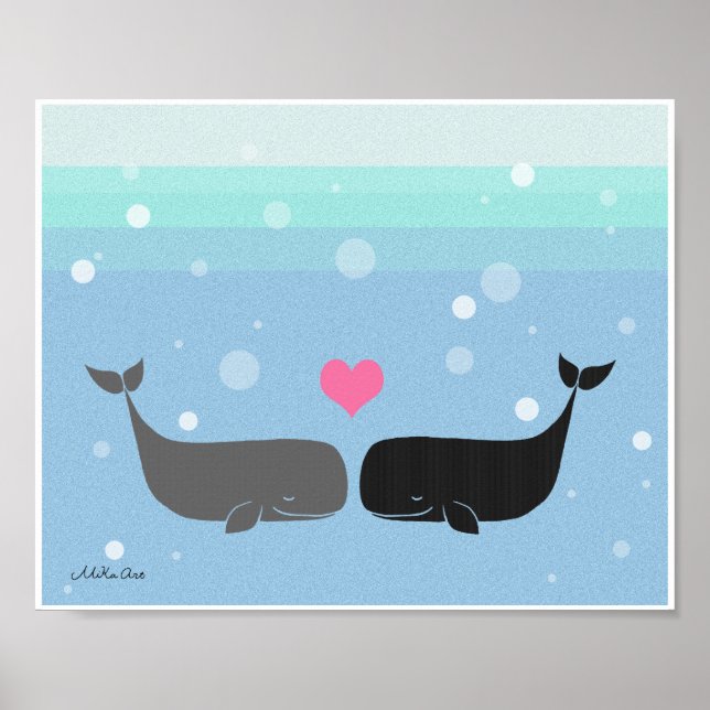 Whales Poster Cute Whale Couple Nautical Ocean Art (Front)