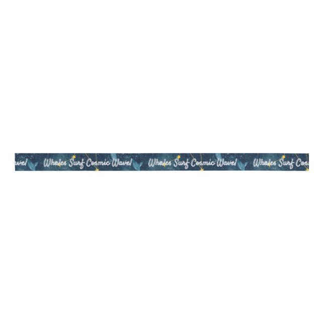 Whales Surf Cosmic Waves Blue Constellation Design Grosgrain Ribbon (Front)