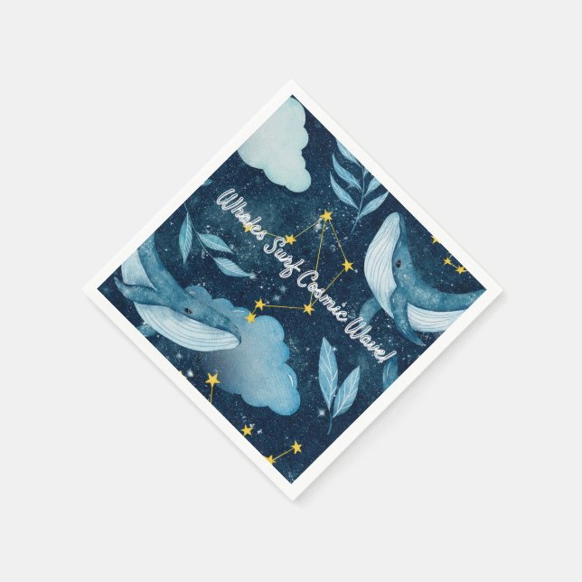 Whales Surf Cosmic Waves Blue Constellation Design Napkin (Corner)
