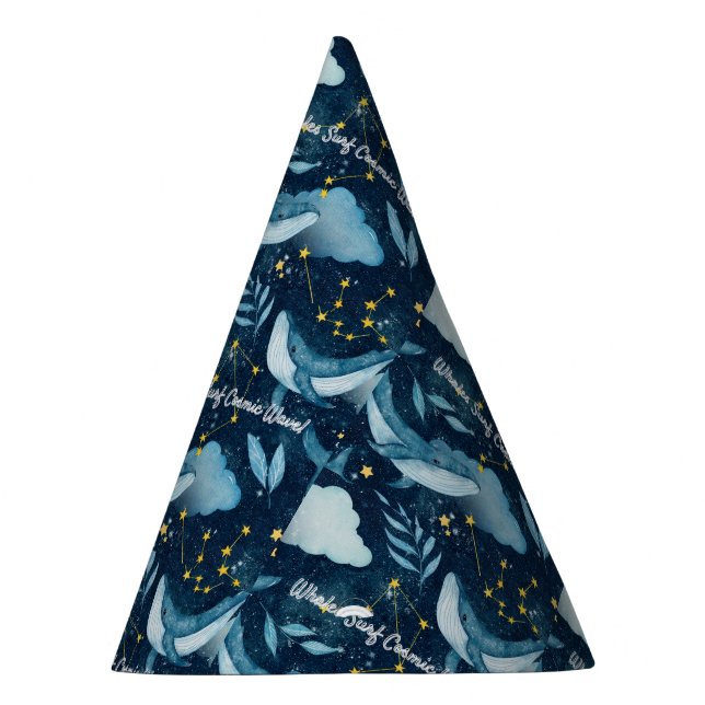 Whales Surf Cosmic Waves Blue Constellation Design Party Hat (Right)