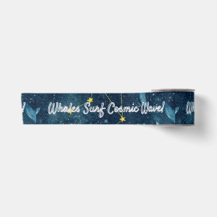 Whales Surf Cosmic Waves Blue Constellation Design Satin Ribbon