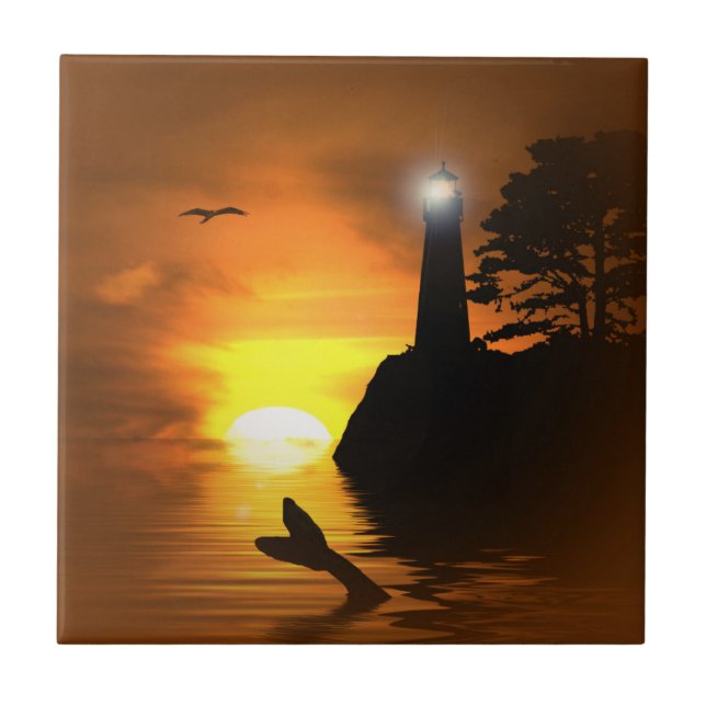 Whale's Tail and Lighthouse Art Tile (Front)