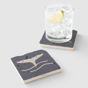 Whales Tail Navy and Grey Stone Coaster