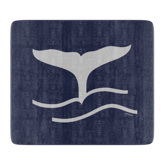 Whales Tail Pattern Navy and Grey Cutting Board (Front)
