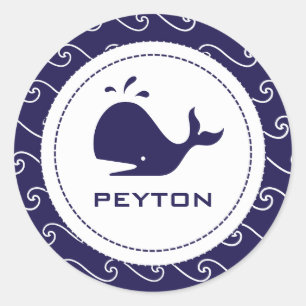 Whales Tale Pink & Wavy Navy Invitation Classic Round Sticker