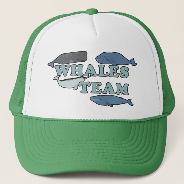 Whales Team Environmental Whale Lover Green Trucker Hat (Front)