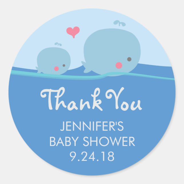 Whales Under the Sea Baby Shower Thank You Sticker (Front)