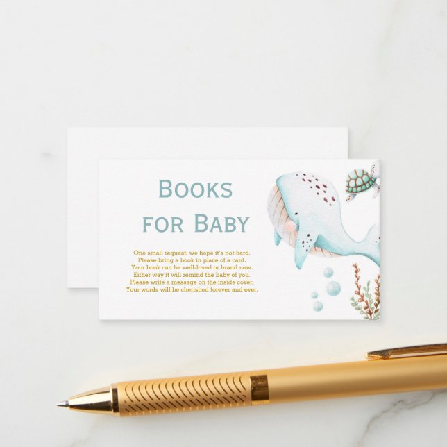Whales Under the Sea Books for Baby Shower Enclosure Card (Front/Back In Situ)