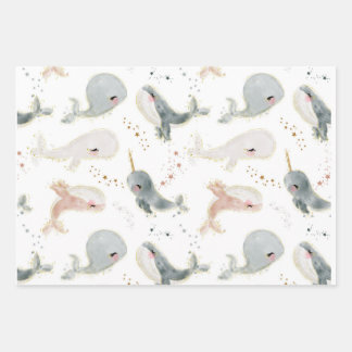 Whales Watercolor under the sea Wrapping Paper Sheet