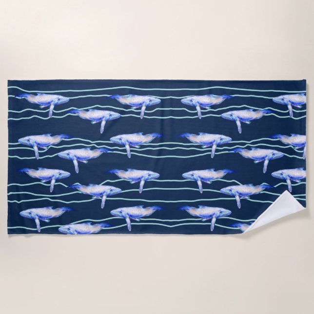 Whales Waves  Beach Towel (Front)