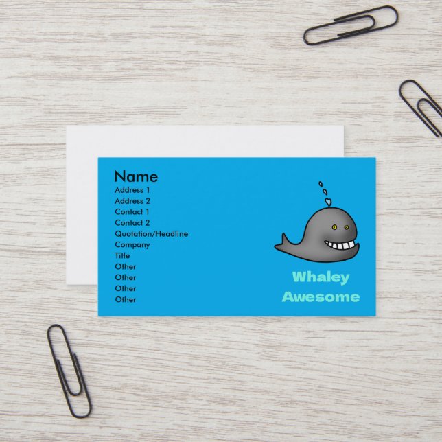 Whaley Awesome Funny Whale Pun Design Business Card (Front/Back In Situ)