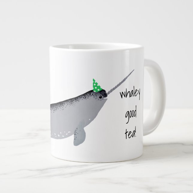  Whaley Good Tea Text Narwhal Whale  Large Coffee Mug (Front Right)