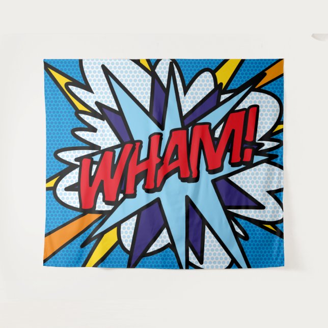 WHAM Cool  Comic Book Pop Art Typography Tapestry (Front (Horizontal))