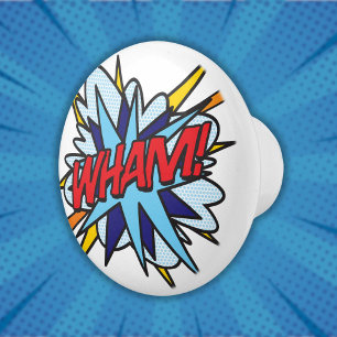 WHAM Fun Retro Comic Book Pop Art Ceramic Knob