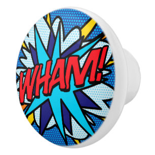 WHAM Fun Retro Comic Book Pop Art Ceramic Knob