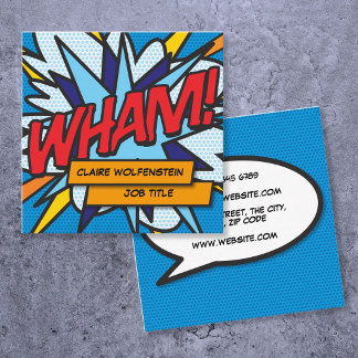 WHAM Fun Retro Comic Book Square Business Card