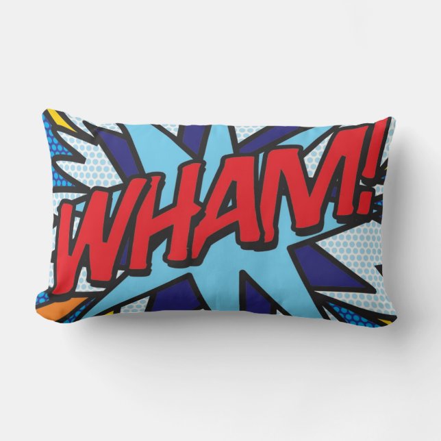WHAM KA-POW Funny Modern Cool Comic Book Lumbar Cushion (Front)