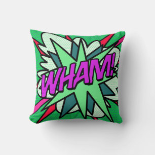 WHAM Modern Cool Fun Comic Book Green Cushion