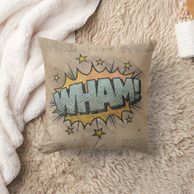 WHAM! Vintage Comic Book Steampunk Pop Art Cushion (Blanket)