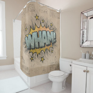 WHAM! Vintage Comic Book Steampunk Pop Art Shower Curtain