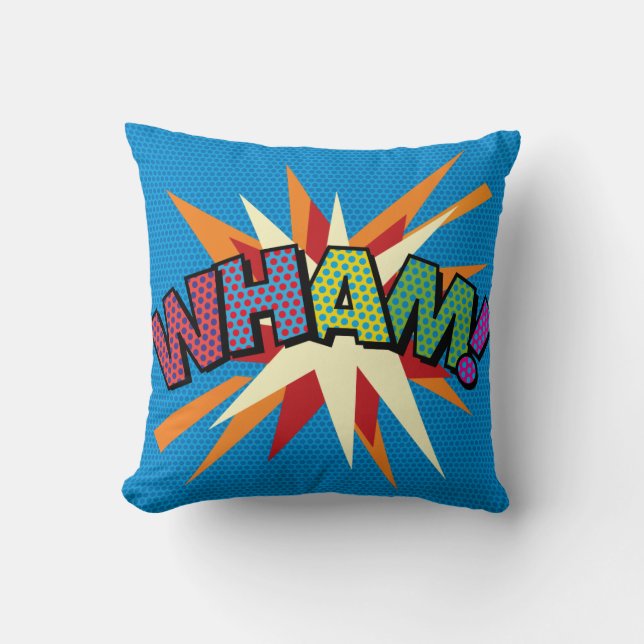 WHAM ZAP Funny Modern Cool Comic Book Pop Art Cushion (Front)
