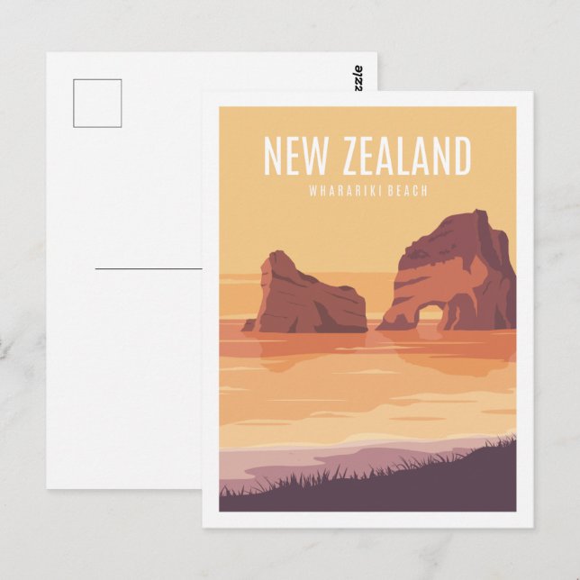 Wharariki Beach New Zealand Travel Illustration Postcard (Front/Back)