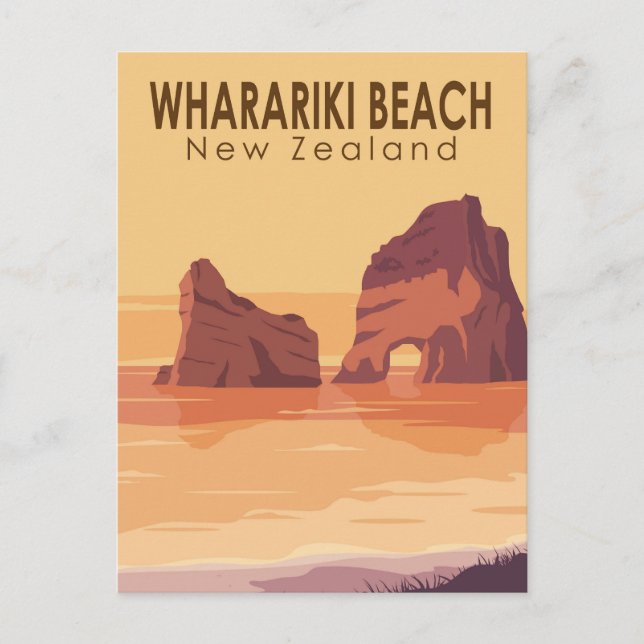 Wharariki Beach New Zealand Travel Vintage Art Postcard (Front)