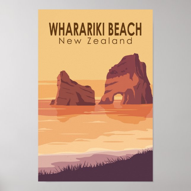 Wharariki Beach New Zealand Travel Vintage Art Poster (Front)