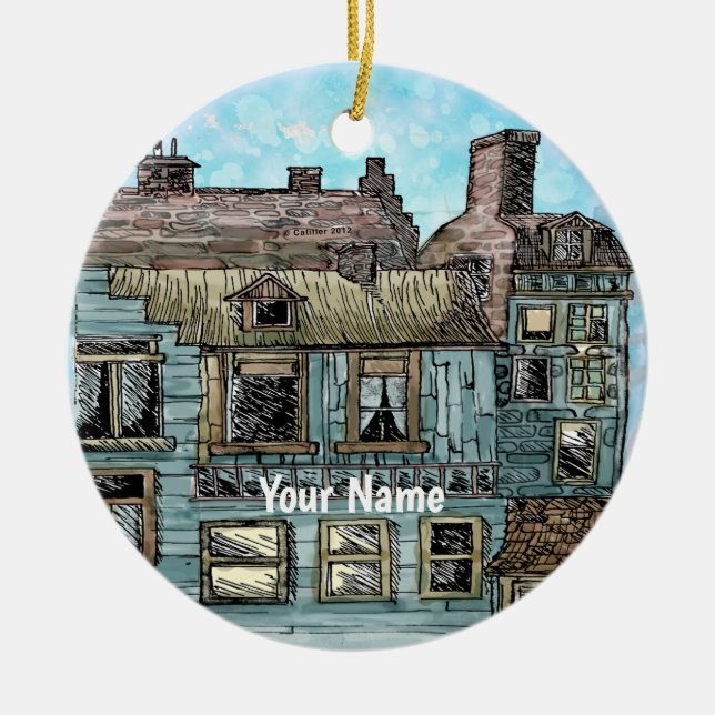 Wharf Scene 2 Ceramic Tree Decoration (Front)