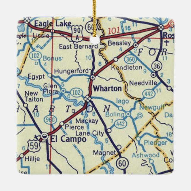 Wharton TX Vintage Map Ceramic Ornament (Back)