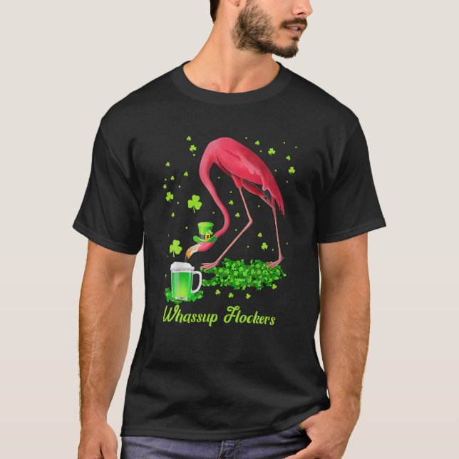 Whassup Flockers Lucky Irish Flamingo T-Shirt (Front)