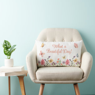 What a Beautiful Day Wildflowers Butterflies Lumbar Cushion