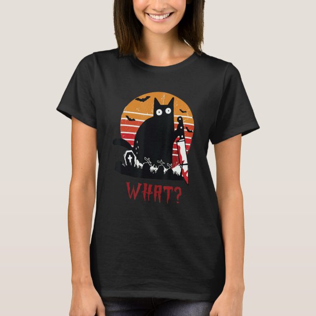 What a Black cat holding a knife Cat Tee (Front)