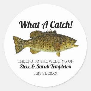 What a Catch Fishing Smallmouth Bass Wedding Favou Classic Round Sticker