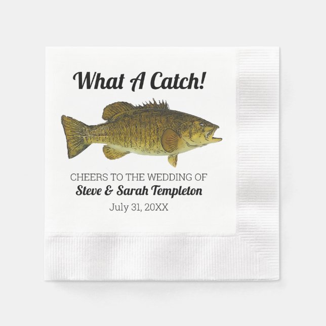 What a Catch Fishing Smallmouth Bass Wedding Favou Napkin (Front)