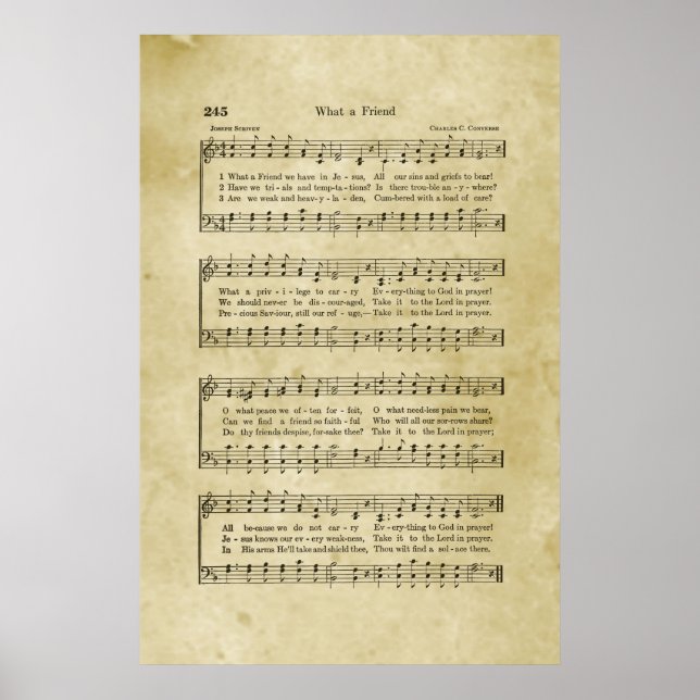 What A Friend We Have In Jesus Gospel Sheet Music Poster (Front)