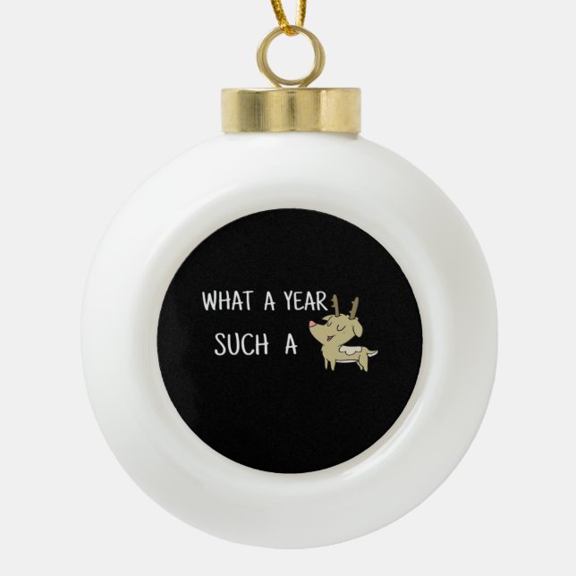 What A Fun Deer Moment Retro Style  Ceramic Ball Christmas Ornament (Front)