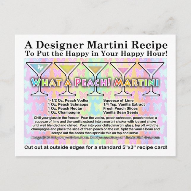 What a Peach! Spring Martini Recipe Card Postcard (Front)