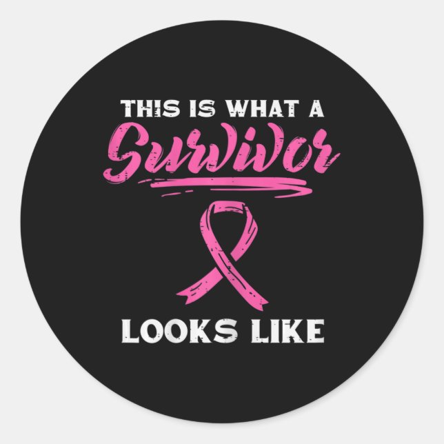 What A Survivor Looks Like Breast Cancer Awareness Classic Round Sticker (Front)