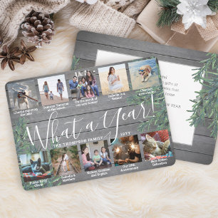 What a Year! 10 Photo Collage & Captions Wood Pine Holiday Card