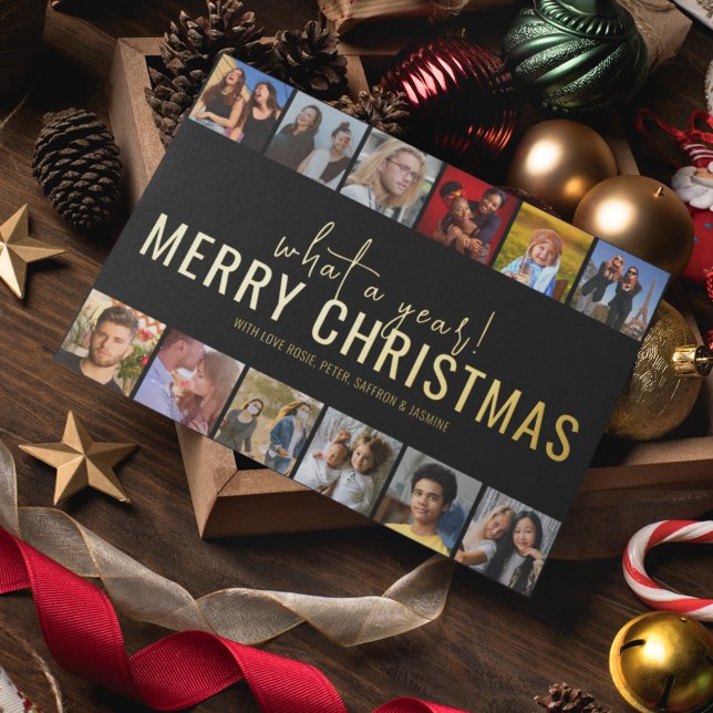 What A Year! 12 Photo Collage | Christmas Foil Holiday Card (Creator Uploaded)