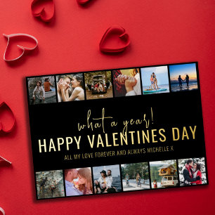 What A Year! 12 Photo Collage   Valentines Day Foil Holiday Card