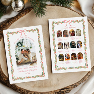What a Year 12 photo Pink Bow Garland Christmas Holiday Card