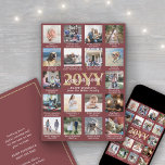 What a Year 18 Photo Collage and Captions Burgundy Holiday Card<br><div class="desc">What a year to remember! Send stylish joyful greetings and share 18 favorite pictures with a 5x7 photo collage holiday card. Create your own unique year in review card for family and friends to enjoy. All pictures and wording on this template are simple to personalize. The colors and font styles...</div>