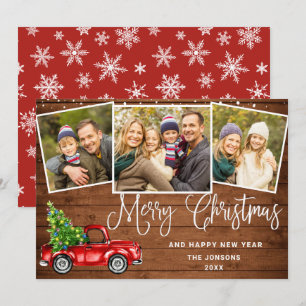 What a Year 2020 Christmas Red Farm Truck 3 Photo Holiday Card