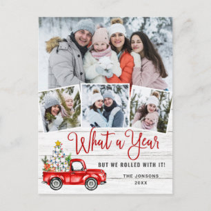 What a Year 2020 Christmas Red Farm Truck 4 Photo Postcard