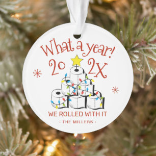 What A Year 2021 Funny Toilet Paper Family Photo Ornament