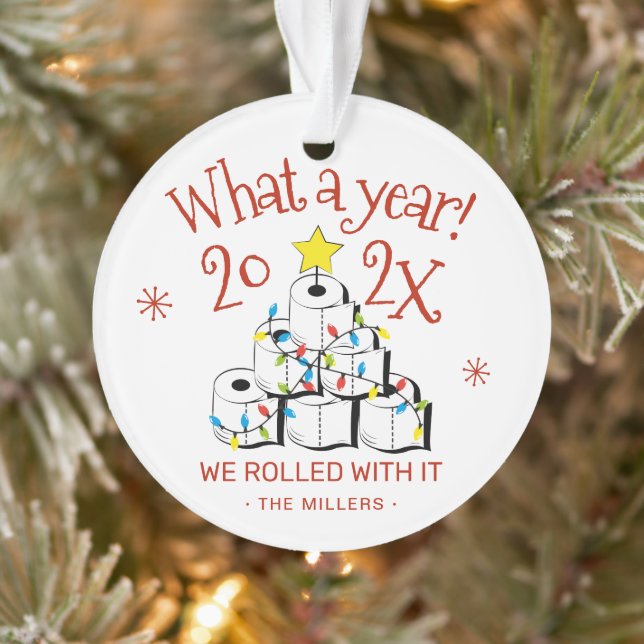  What A Year 2021 Funny Toilet Paper Family Photo Ornament (Tree)