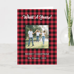 What A Year 2 Photo Christmas Red Buffalo Check Holiday Card